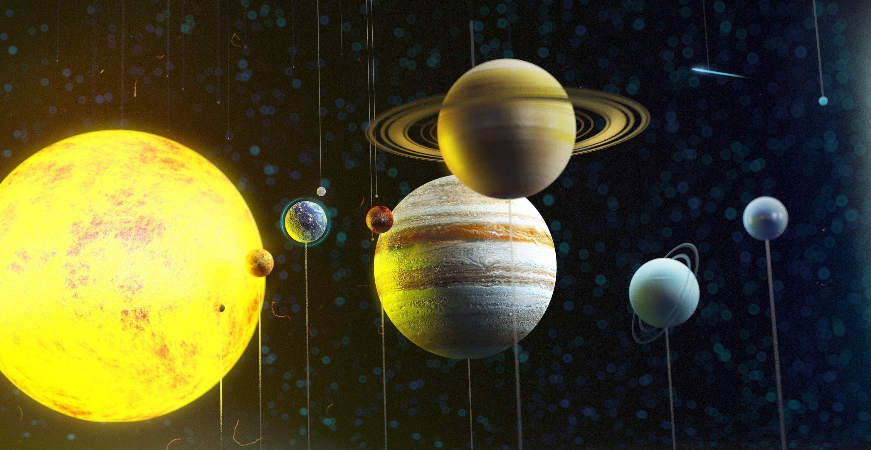 Solar system model with planets and sun HD Wallpaper