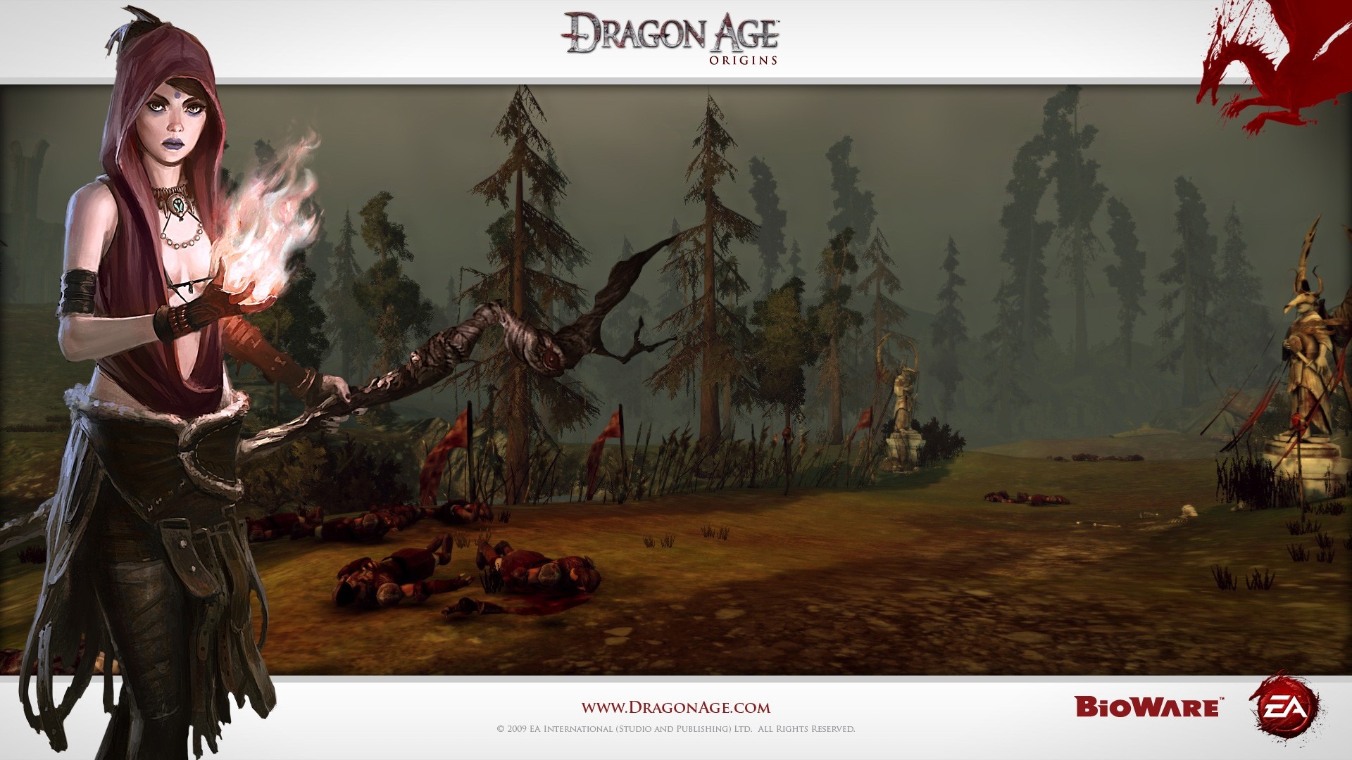 Morrigan from Dragon Age: Origins in a misty forest HD Wallpaper