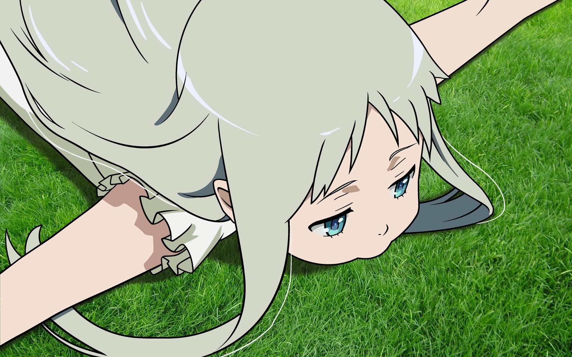 Menma from Anohana lying on grass HD Wallpaper