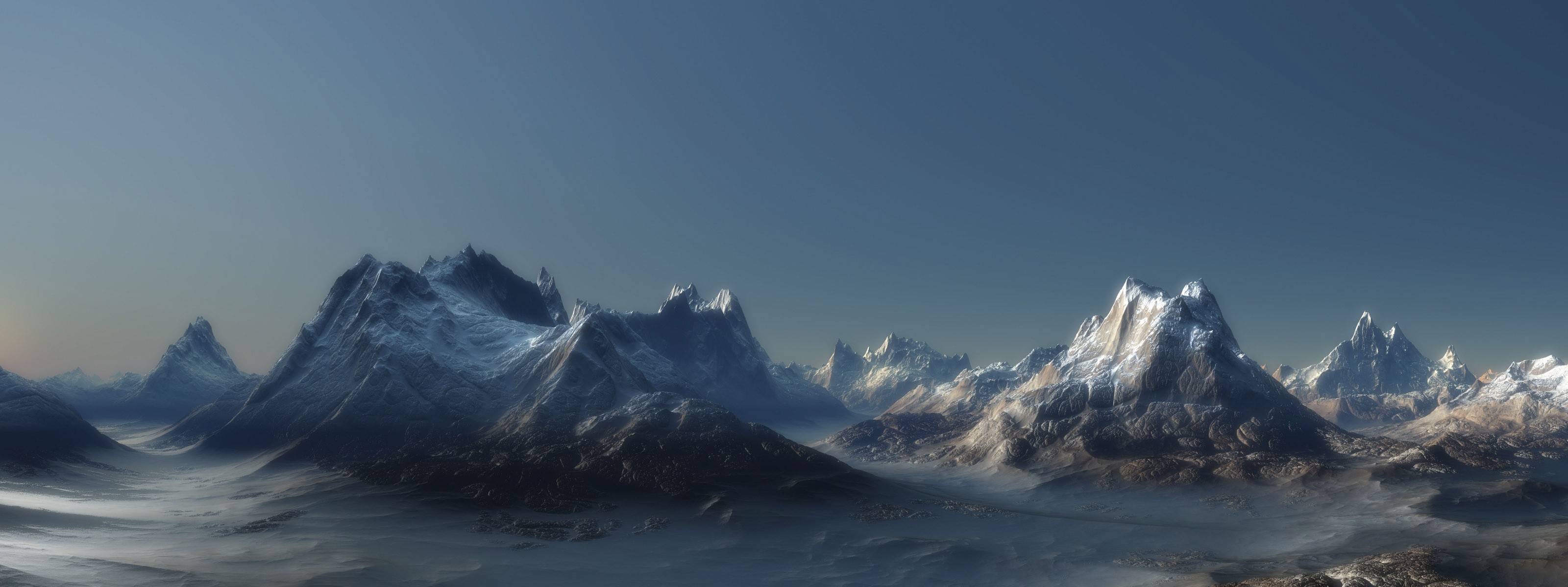 Snow-capped mountains under a clear sky HD Wallpaper