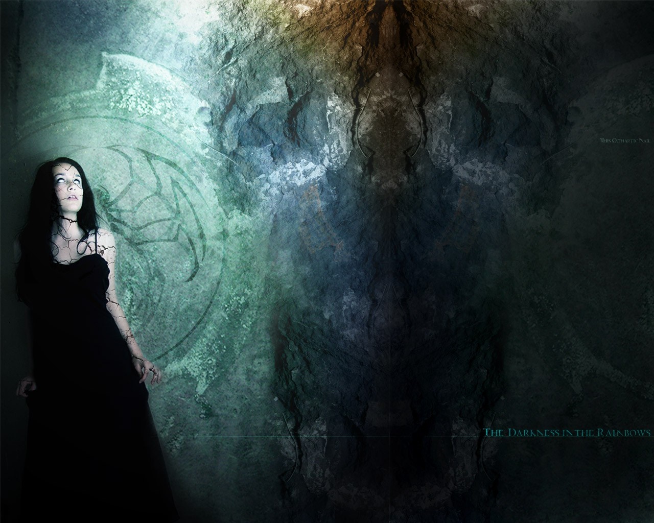 Gothic woman in black dress with cracked skin HD Wallpaper