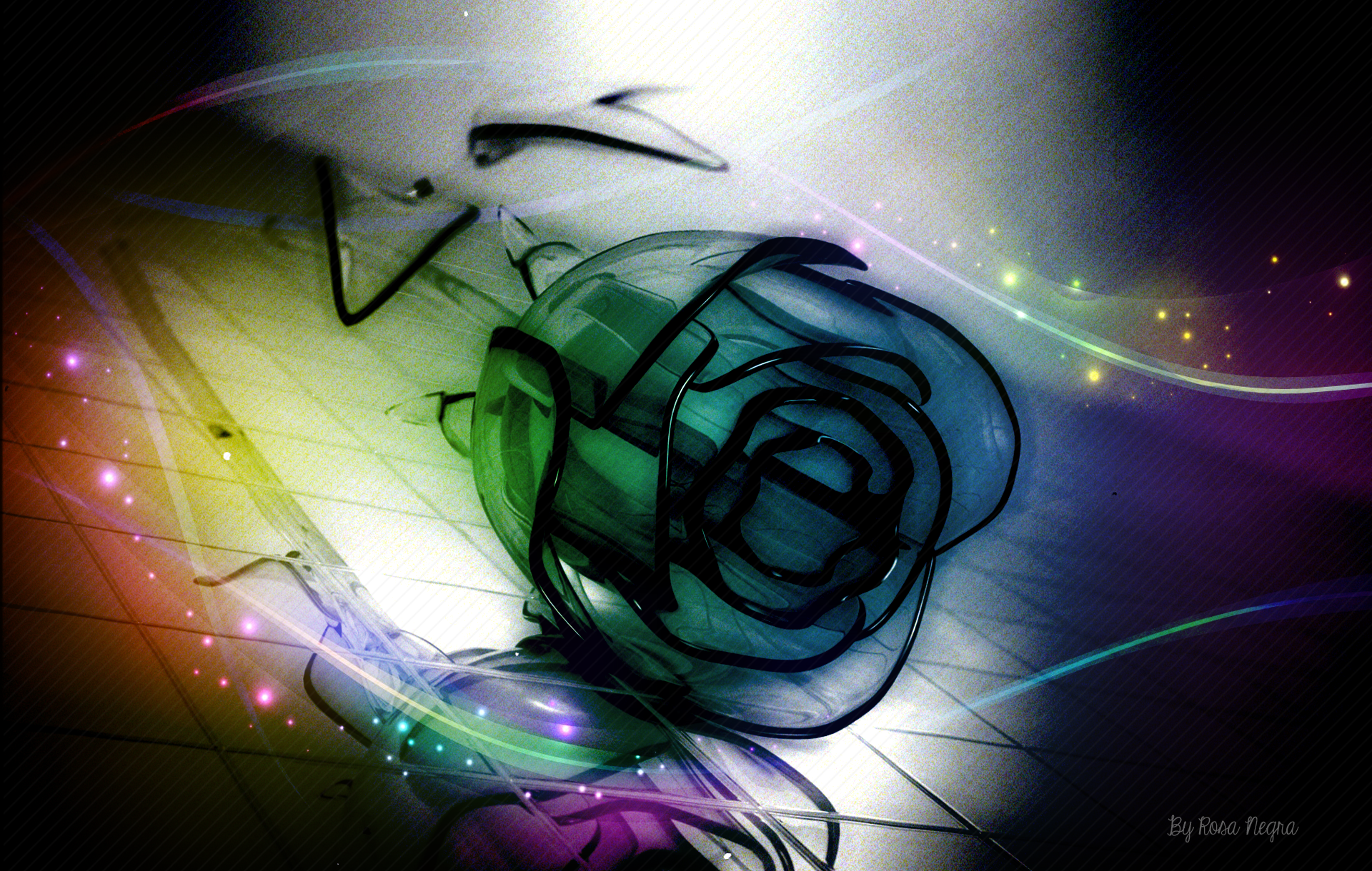 Abstract digital art of a rose with colorful light effects HD Wallpaper