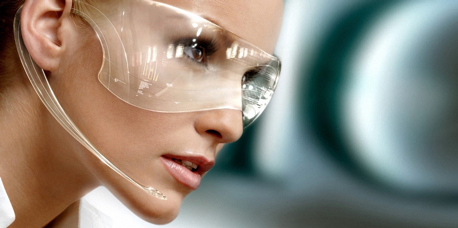 Woman wearing futuristic glasses with integrated technology HD Wallpaper