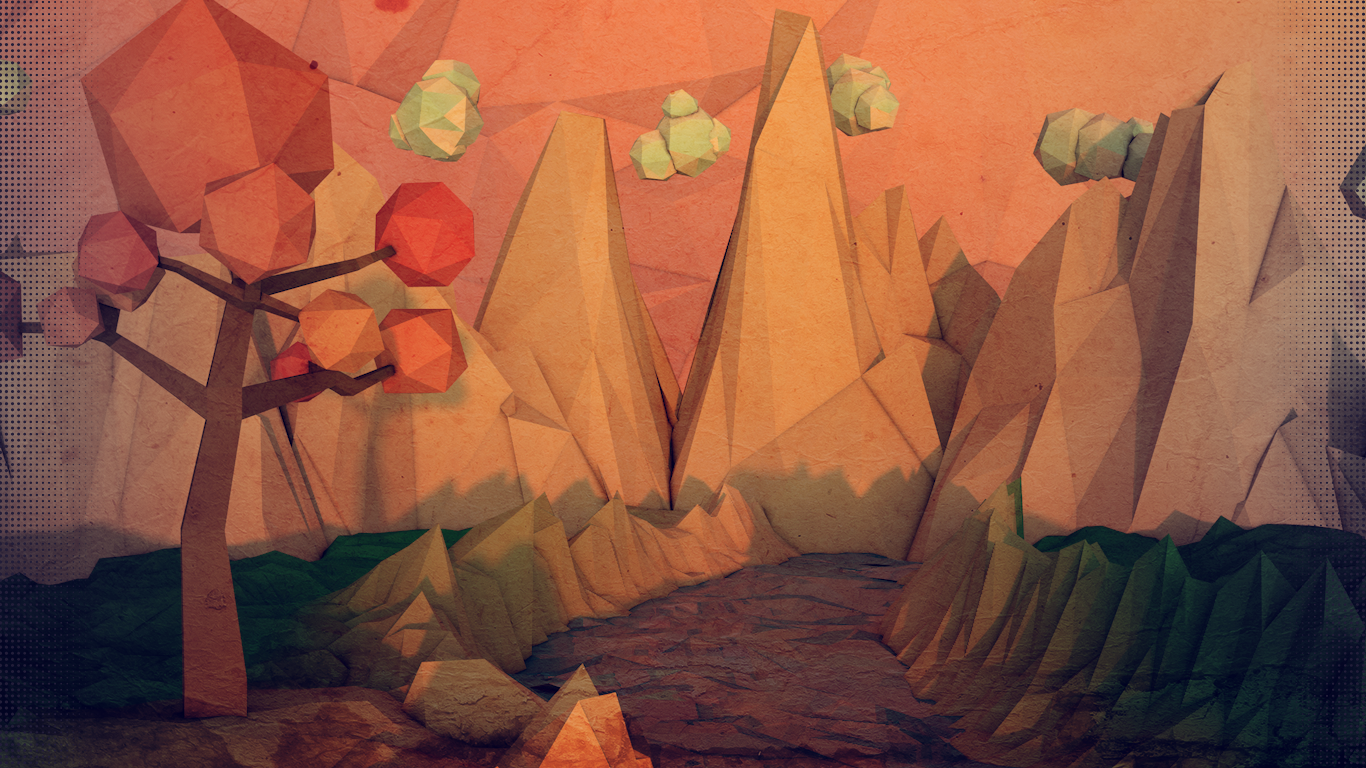 Low poly landscape with mountains and trees HD Wallpaper