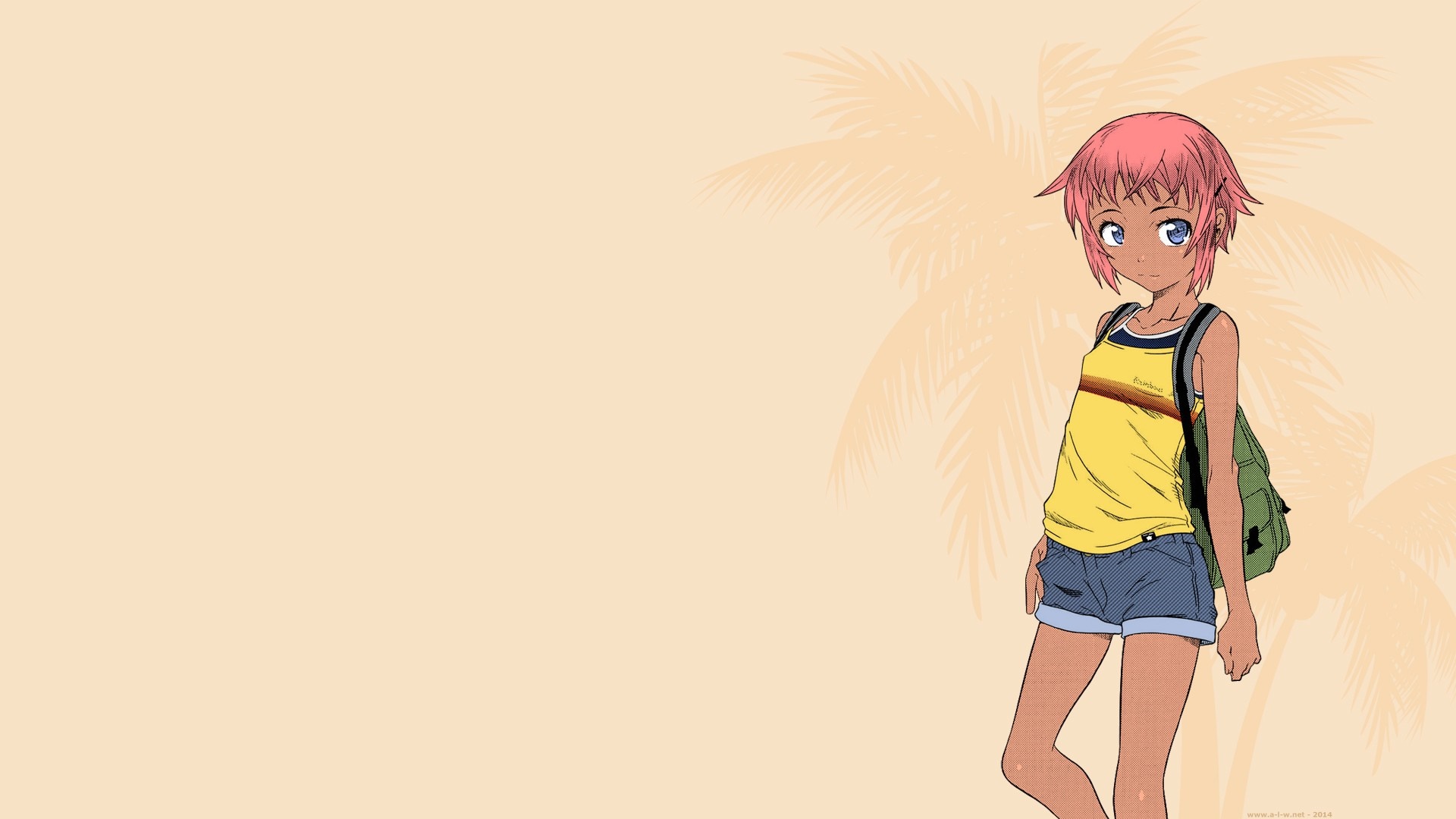 Anime girl with pink hair and blue eyes HD Wallpaper
