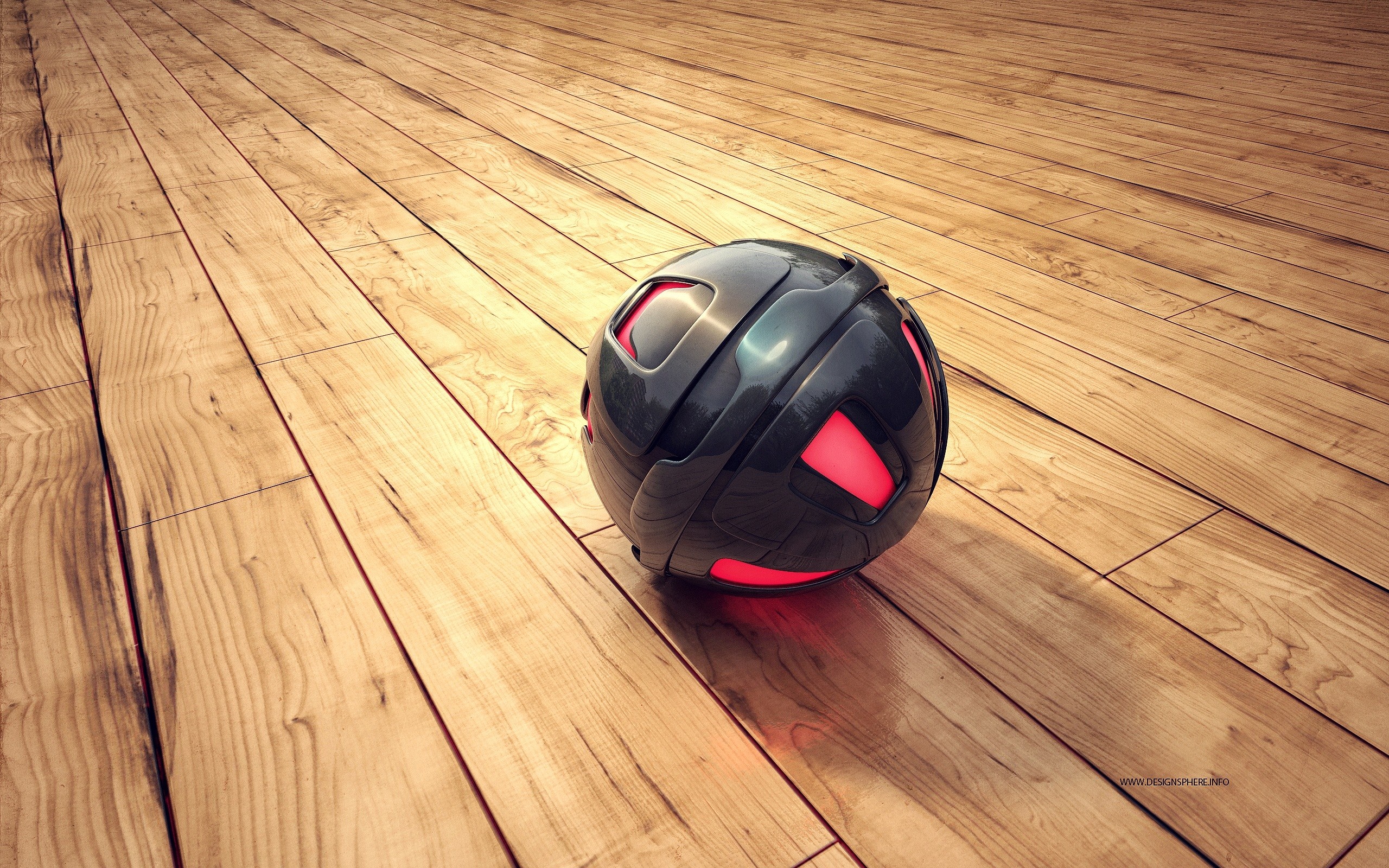 Futuristic black and red ball on a wooden floor HD Wallpaper