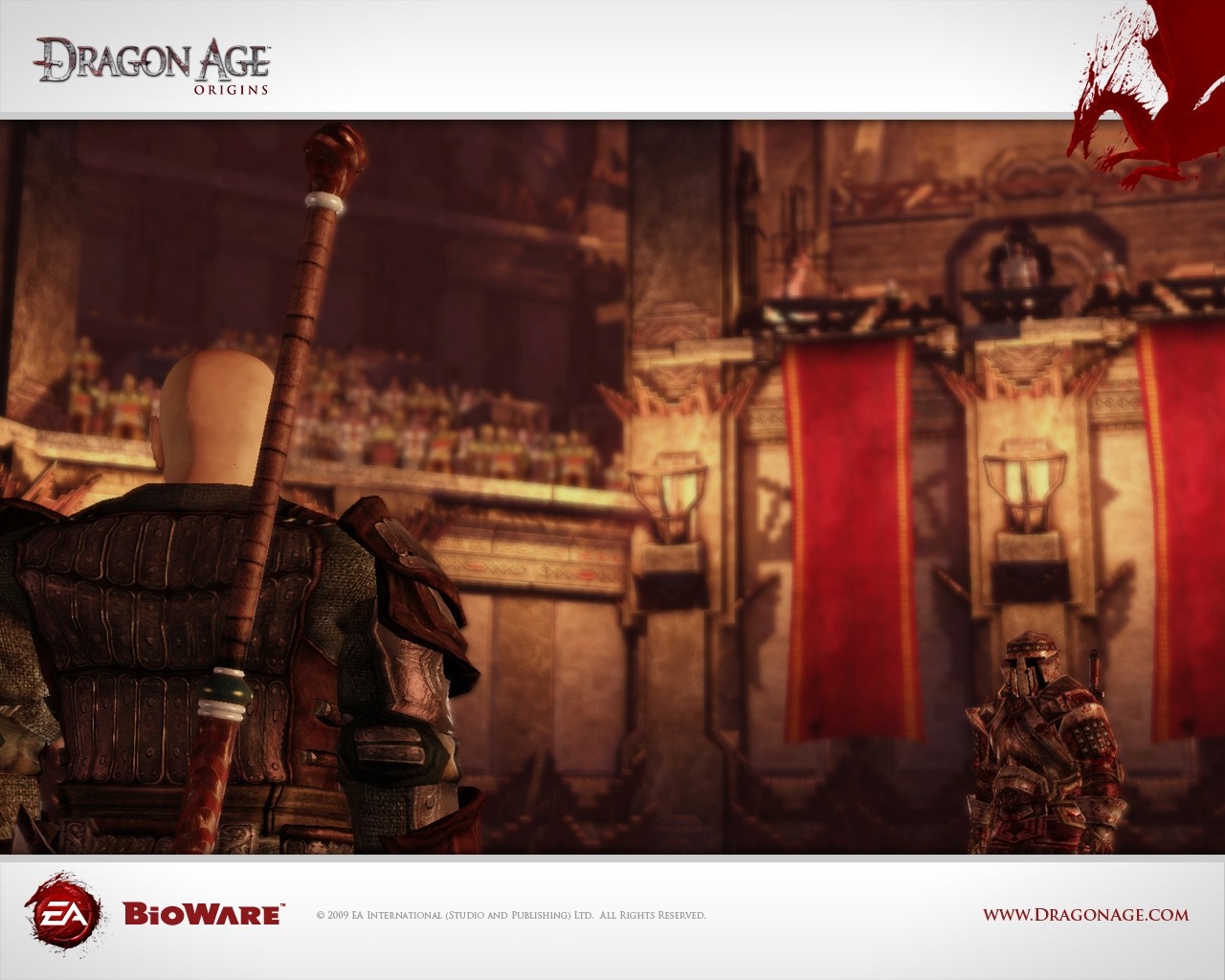 Dragon Age: Origins screenshot with characters and audience HD Wallpaper