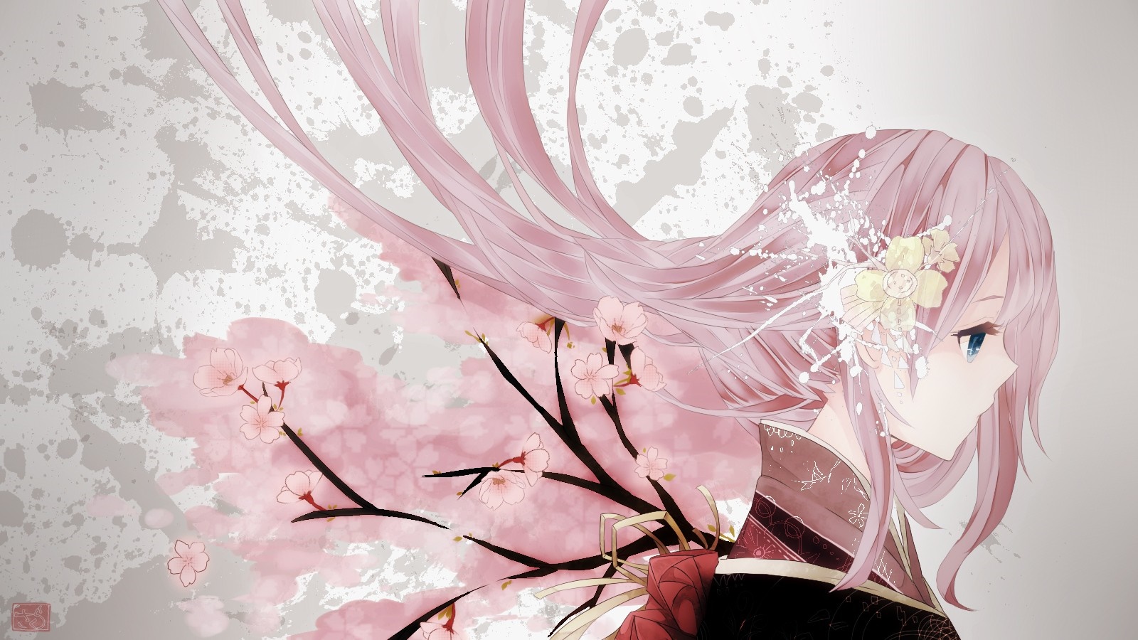 Megurine Luka from Vocaloid with Cherry Blossoms HD Wallpaper