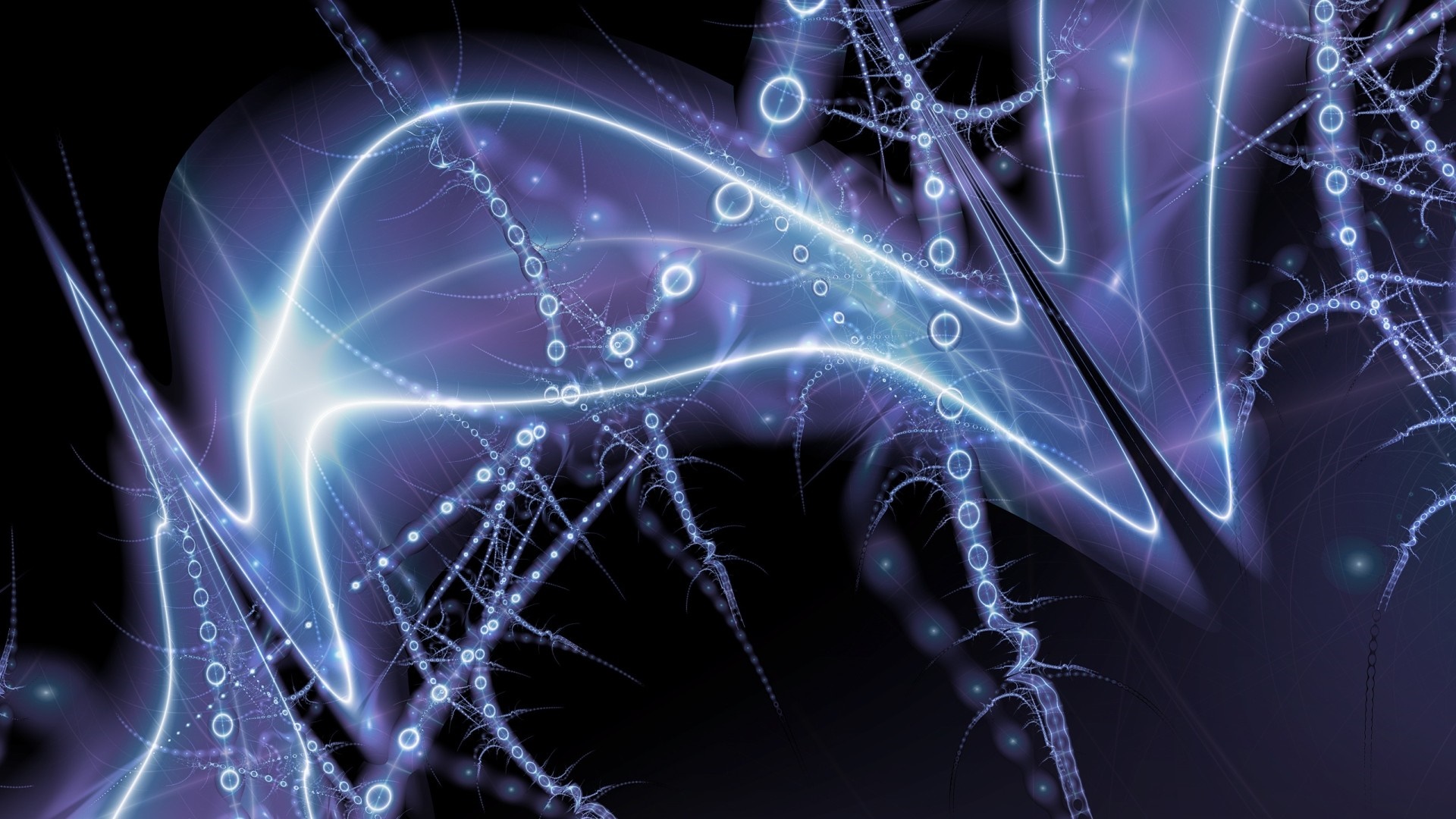 Abstract fractal art with glowing blue and purple lines HD Wallpaper