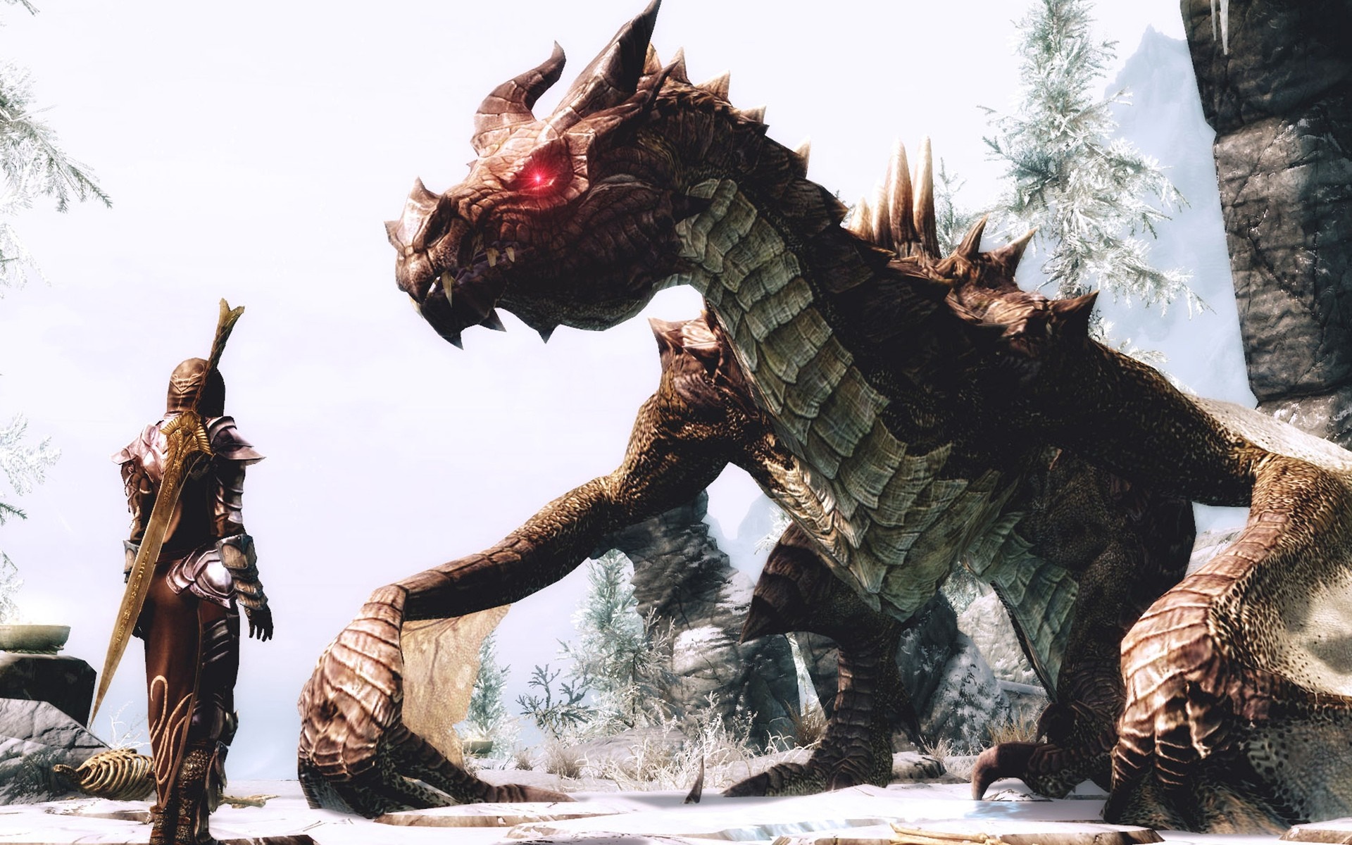 Dragon and warrior in The Elder Scrolls V Skyrim HD Wallpaper