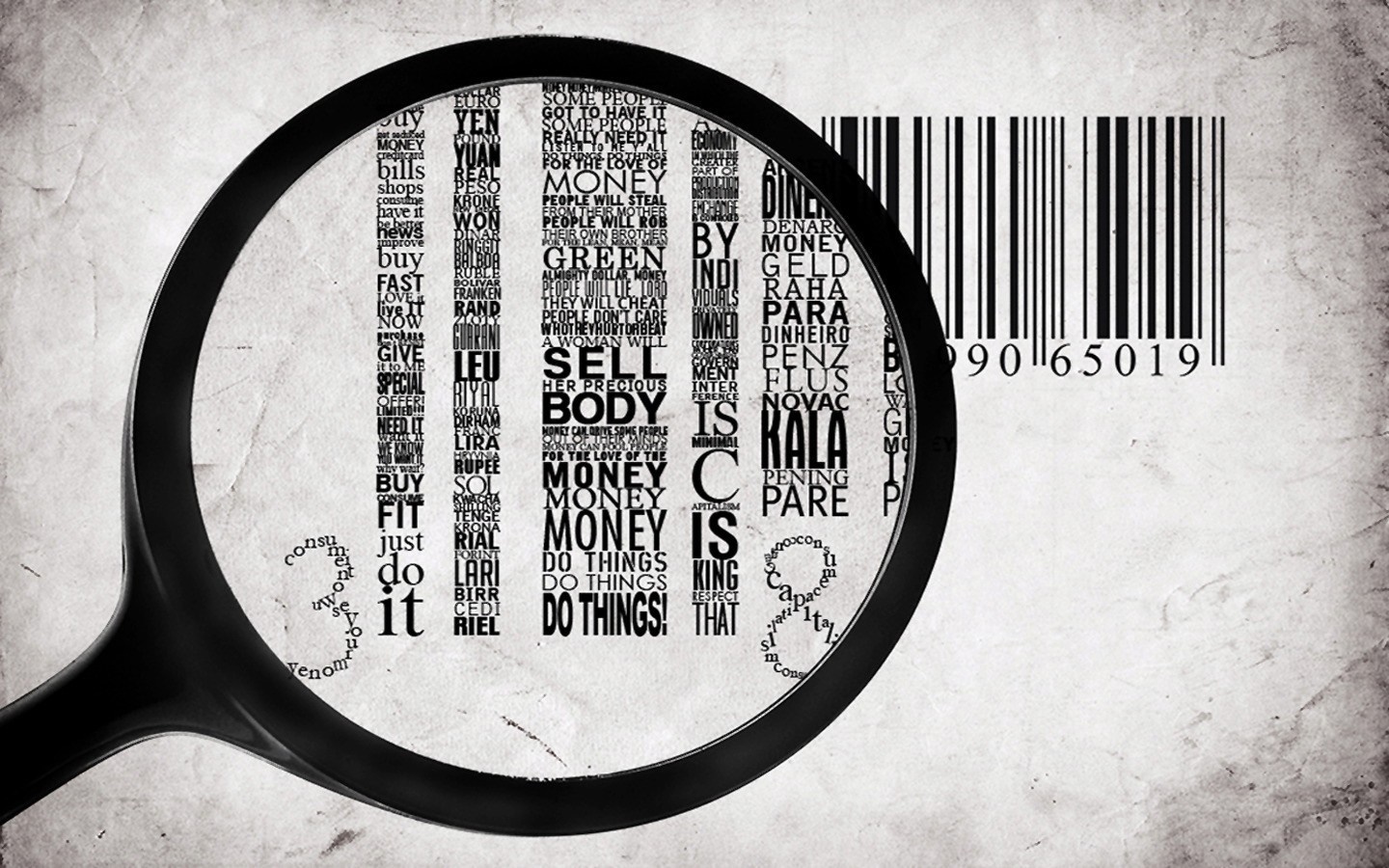 Magnifying glass over text and barcode HD Wallpaper