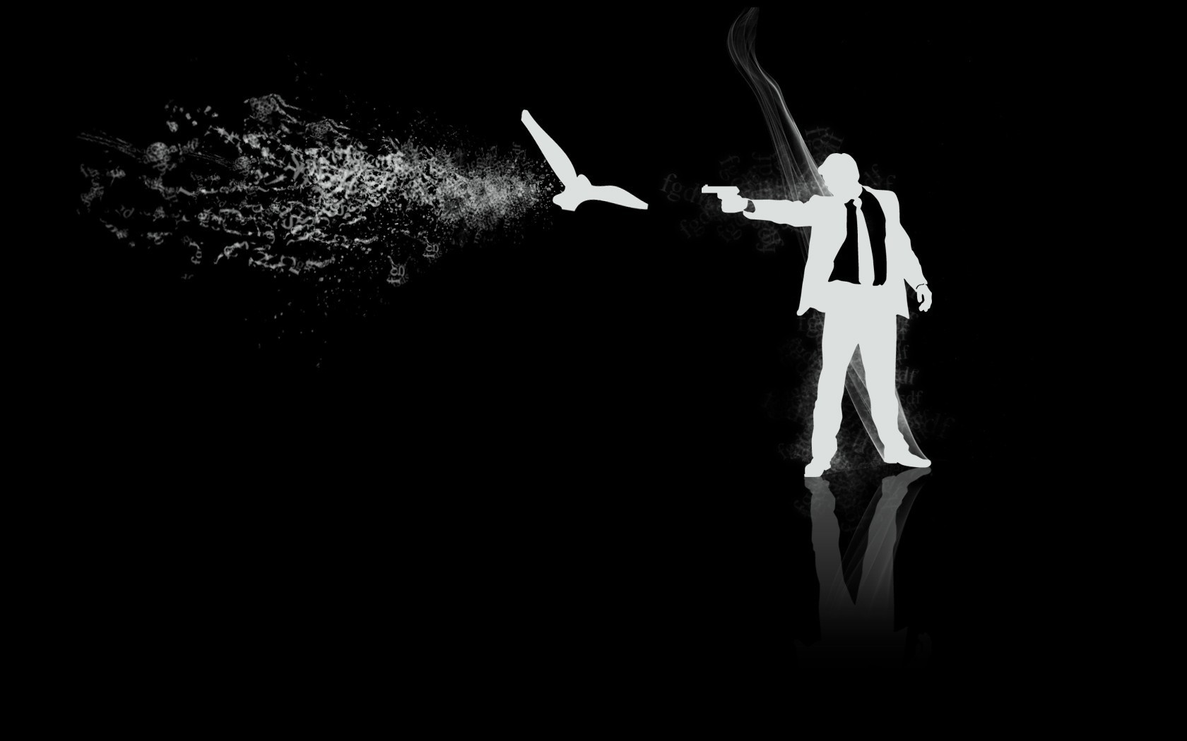 Silhouette of a man in a suit shooting a bird HD Wallpaper
