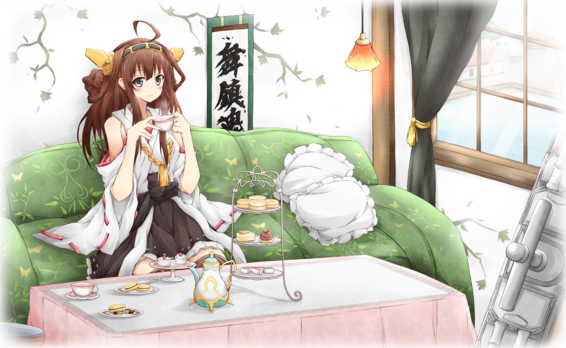Kongou from Kantai Collection having tea HD Wallpaper