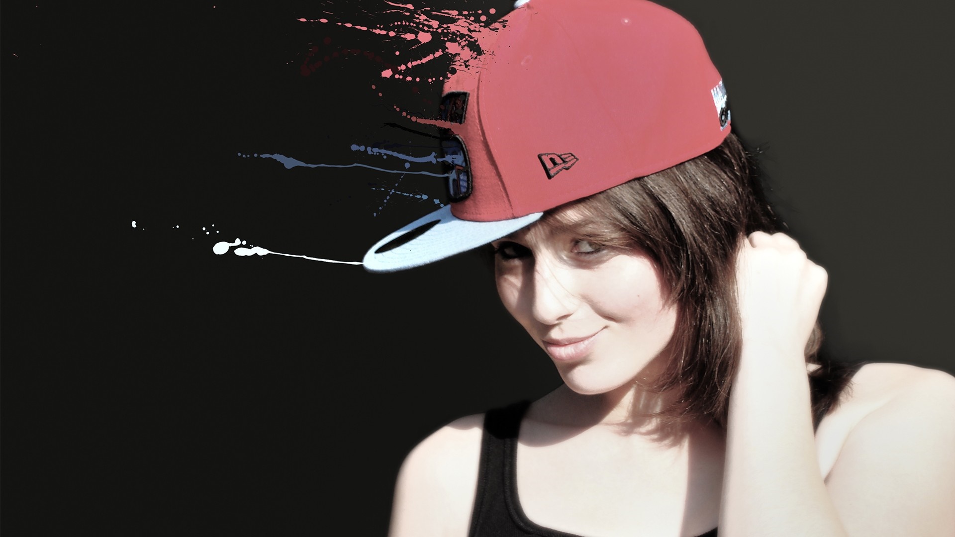 Woman wearing a red New Era cap HD Wallpaper