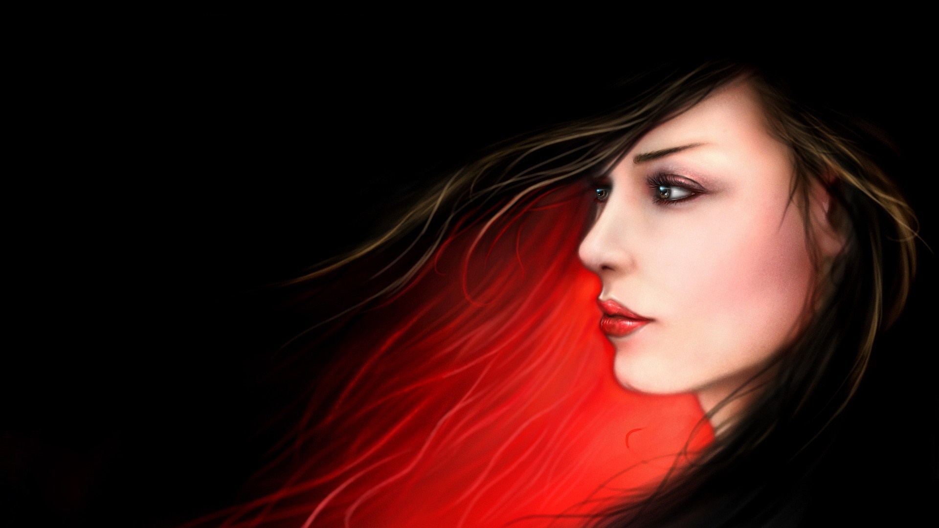 Artwork of a woman's face with red hair HD Wallpaper