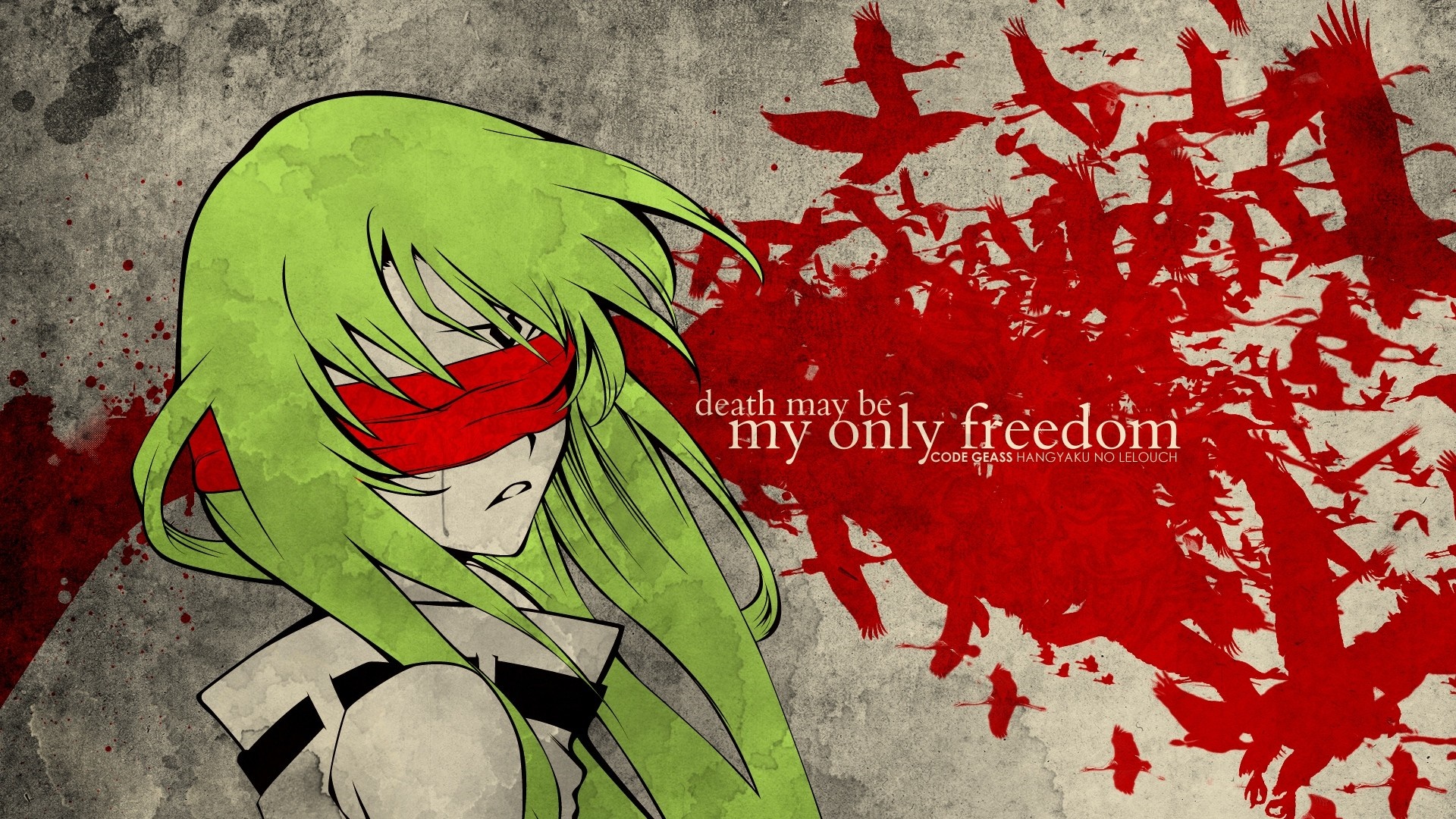 C.C. from Code Geass with red blindfold and birds HD Wallpaper