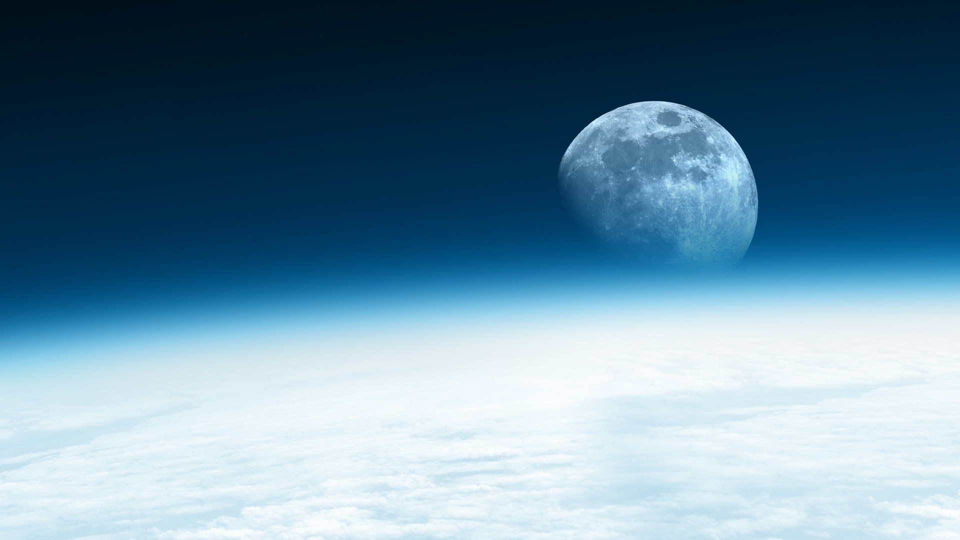 Moon over Earth's atmosphere and clouds HD Wallpaper