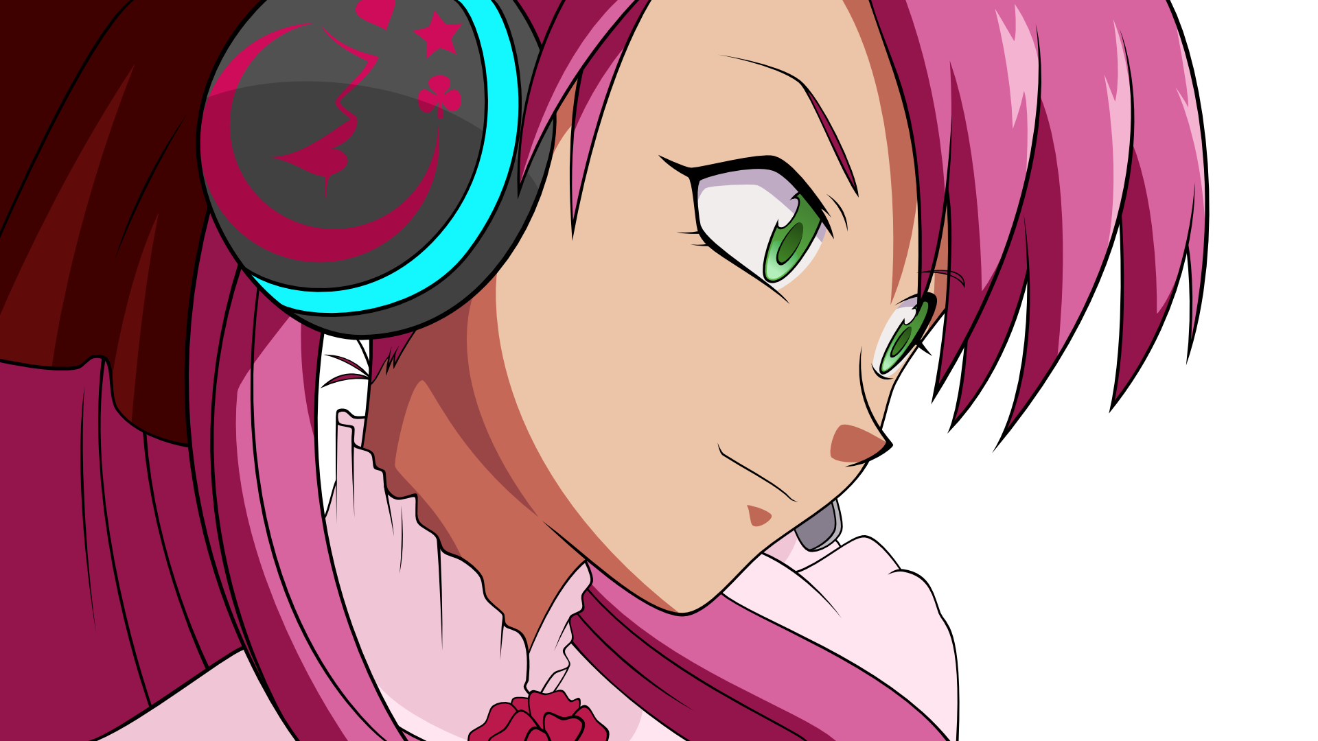 Anime girl with pink hair and headphones HD Wallpaper
