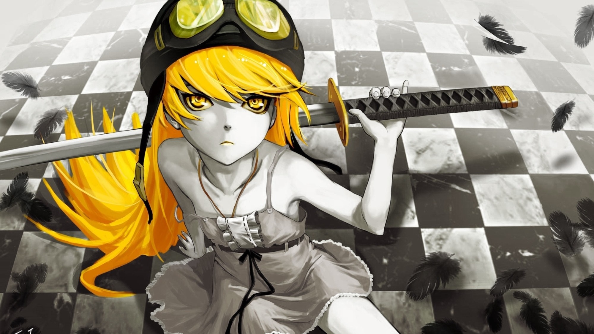 Oshino Shinobu from Monogatari Series with Katana HD Wallpaper