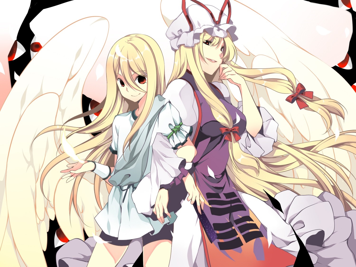 Two anime girls with white wings HD Wallpaper