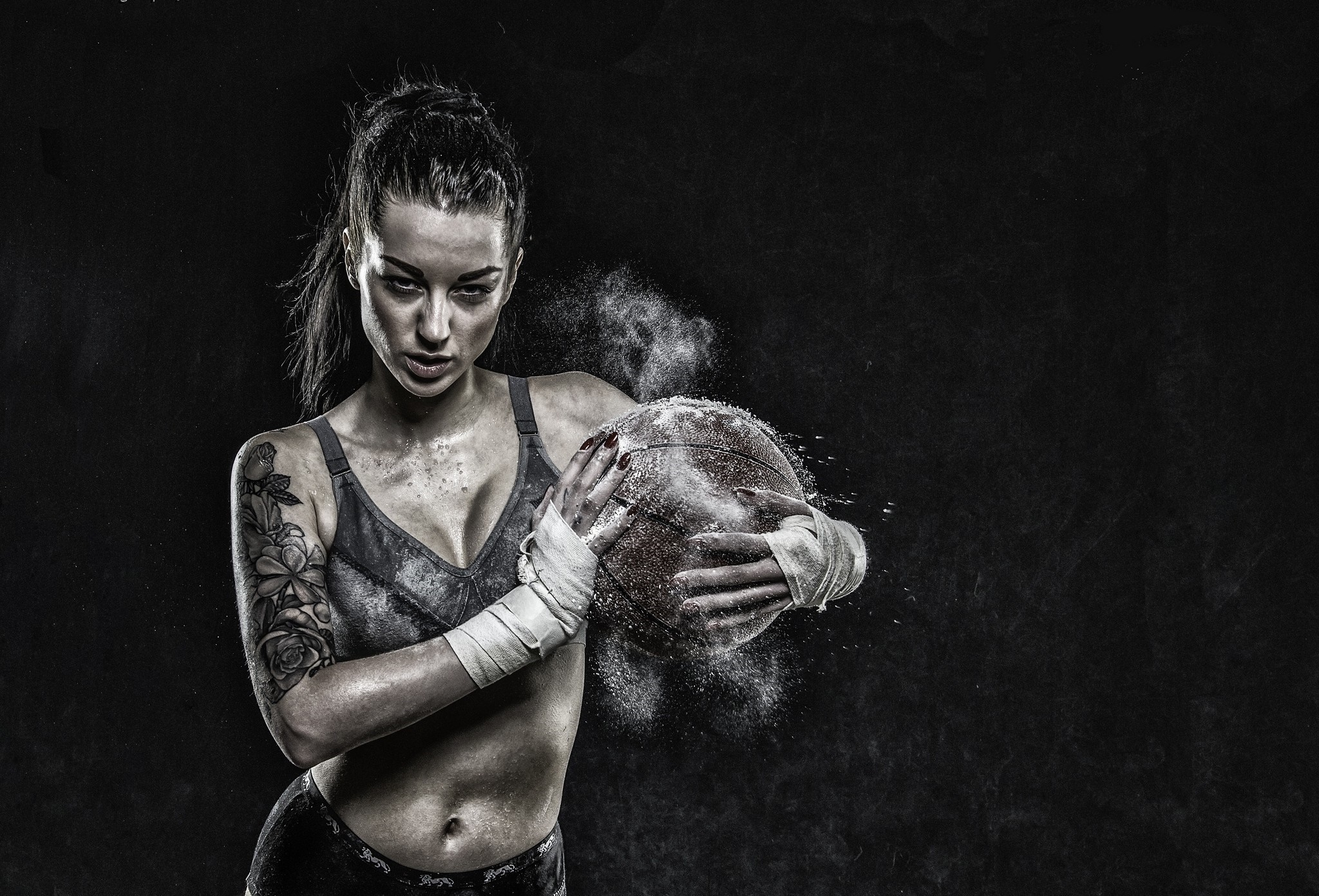 Woman boxer with basketball and chalk HD Wallpaper