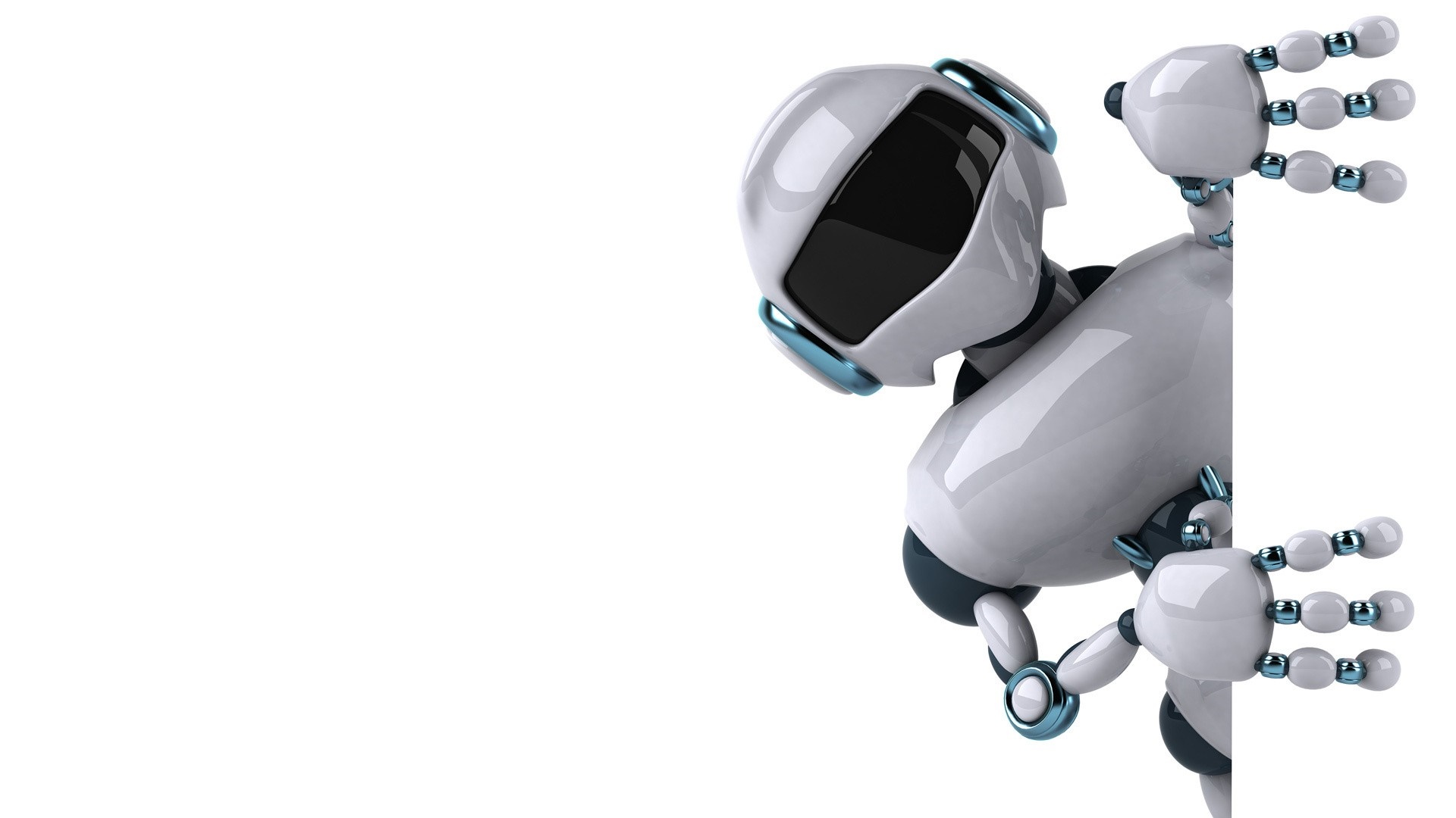 Robot peeking from behind a white surface HD Wallpaper
