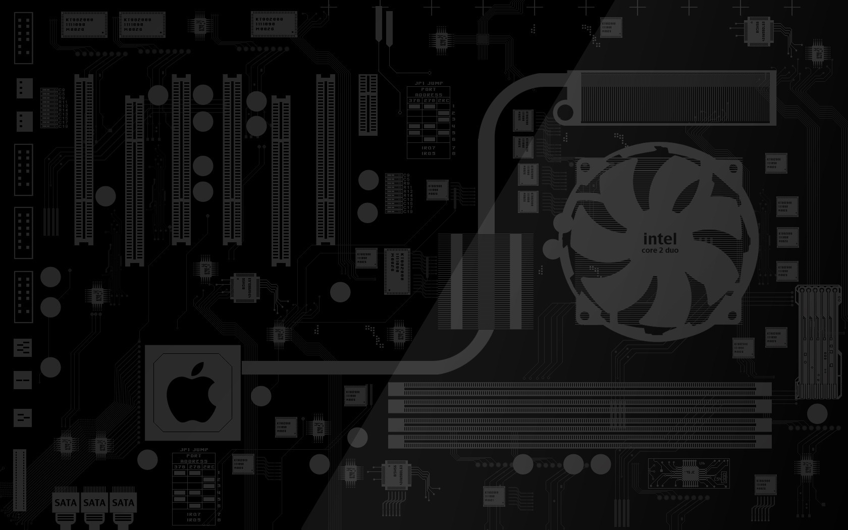 Apple and Intel Core 2 Duo Motherboard Illustration HD Wallpaper