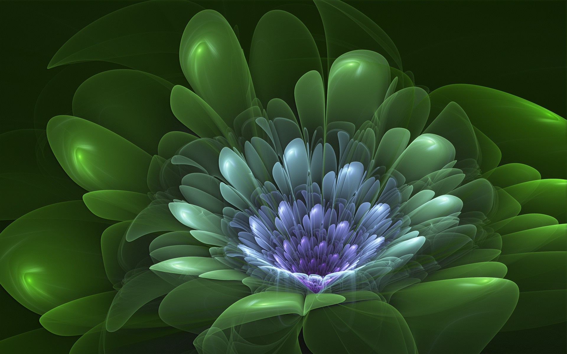 Abstract fractal flower with green and purple petals HD Wallpaper