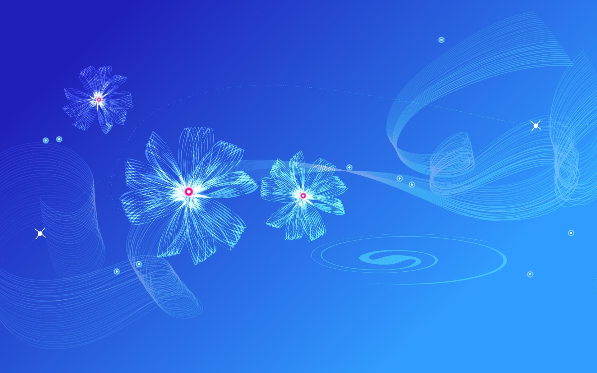Blue abstract flowers with swirling lines HD Wallpaper