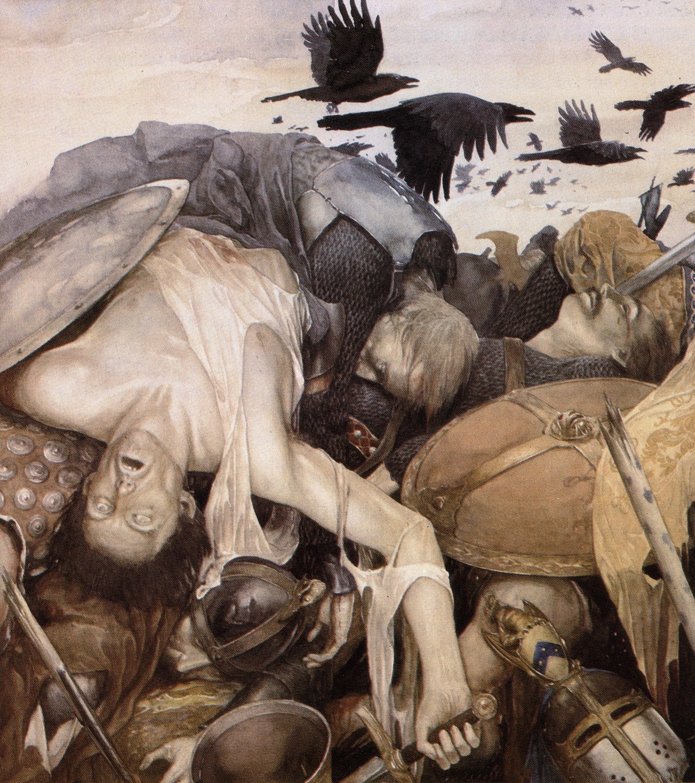 Battlefield with Dead Soldiers and Crows by Alan Lee HD Wallpaper