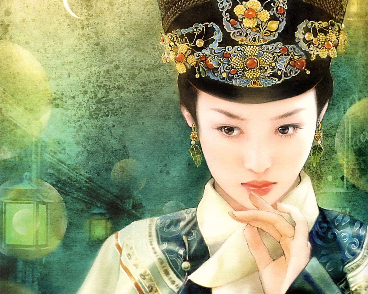 Artwork of a woman in traditional Chinese attire HD Wallpaper