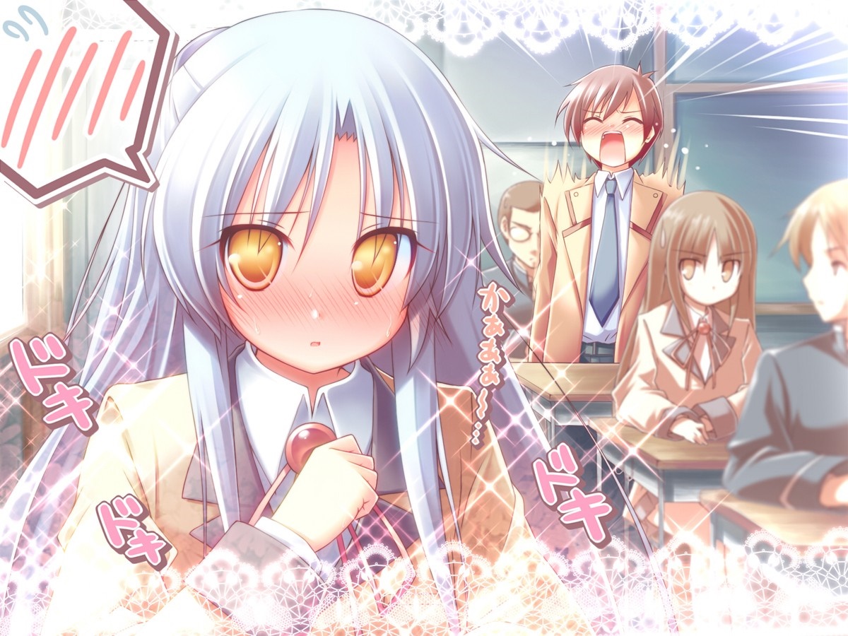 Girl with white hair in classroom from Angel Beats HD Wallpaper