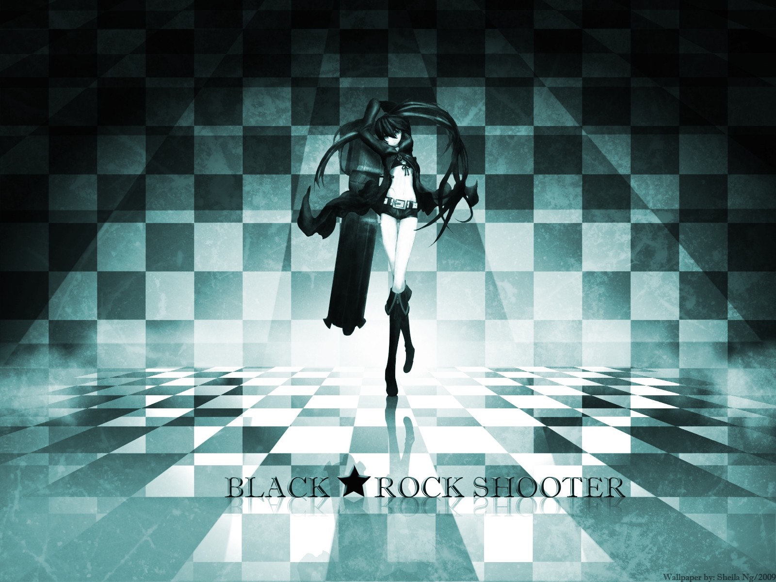 Black Rock Shooter anime character on checkered floor HD Wallpaper