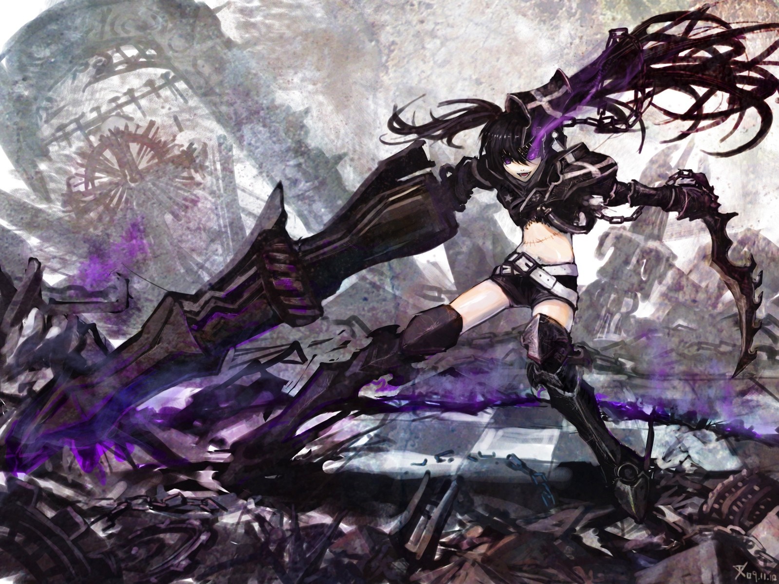 Black Rock Shooter with giant cannon and sword HD Wallpaper