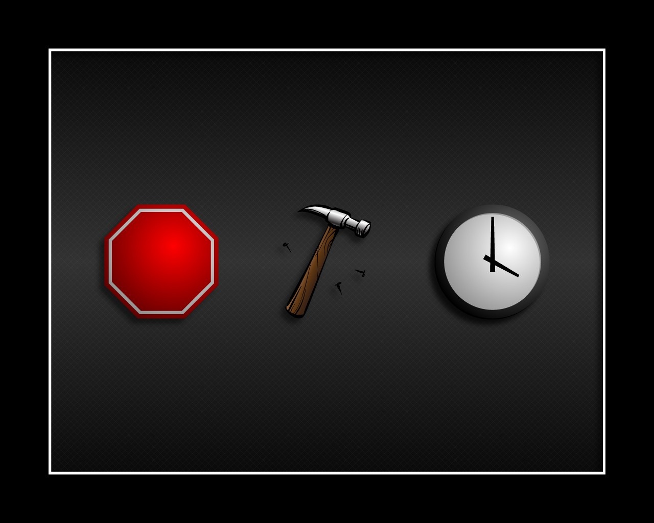 Stop sign, hammer, and clock illustration HD Wallpaper