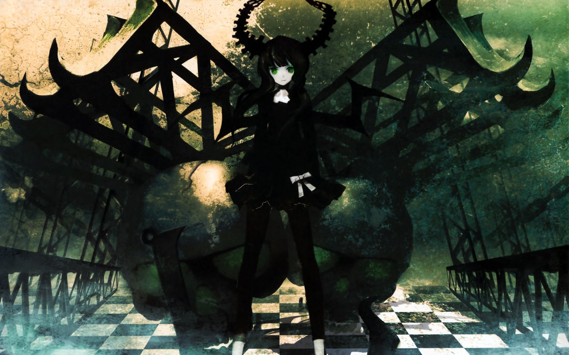 Black Rock Shooter with black wings and horns HD Wallpaper