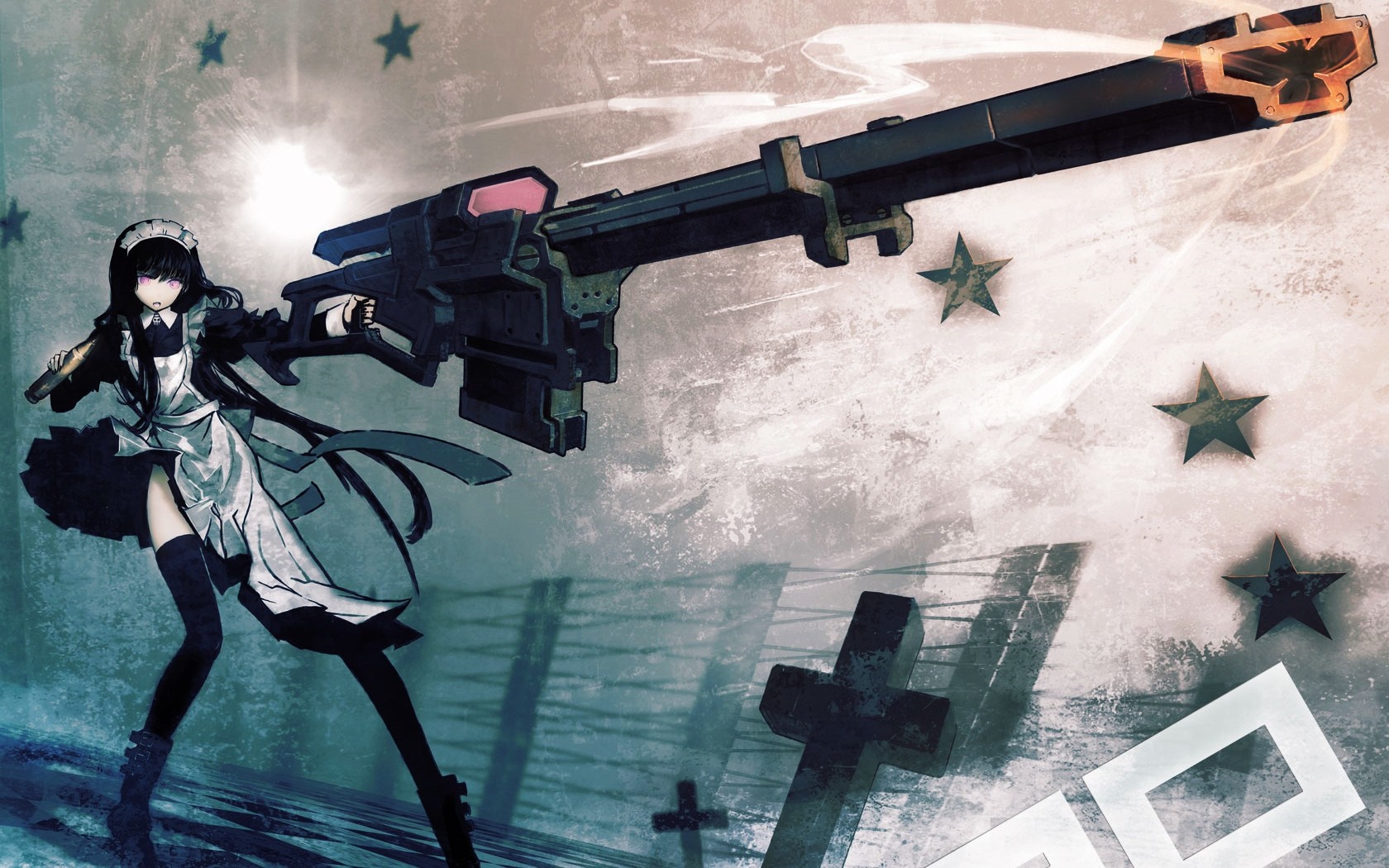 Black Rock Shooter with a large weapon HD Wallpaper