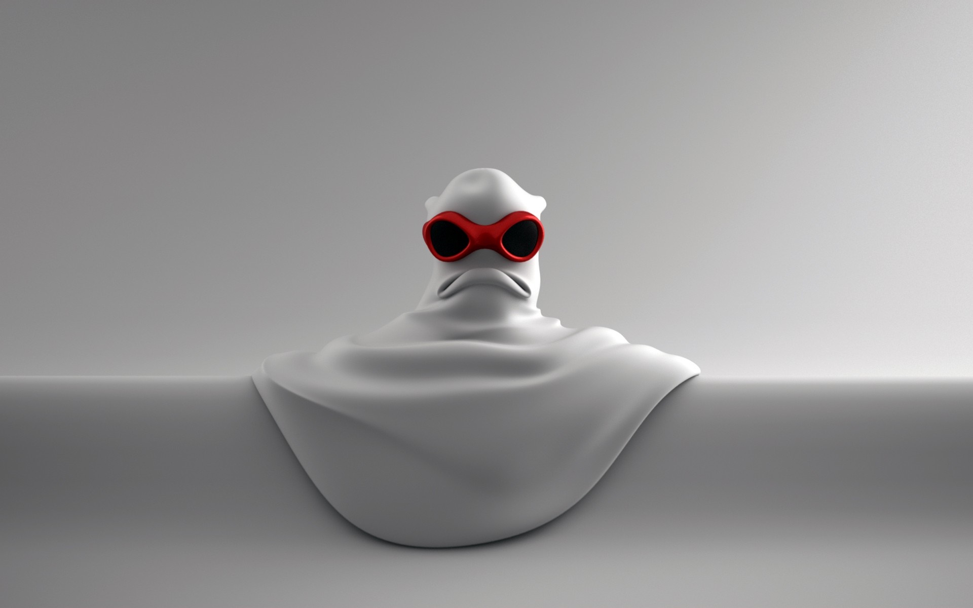White sculpture with red goggles on a white background HD Wallpaper