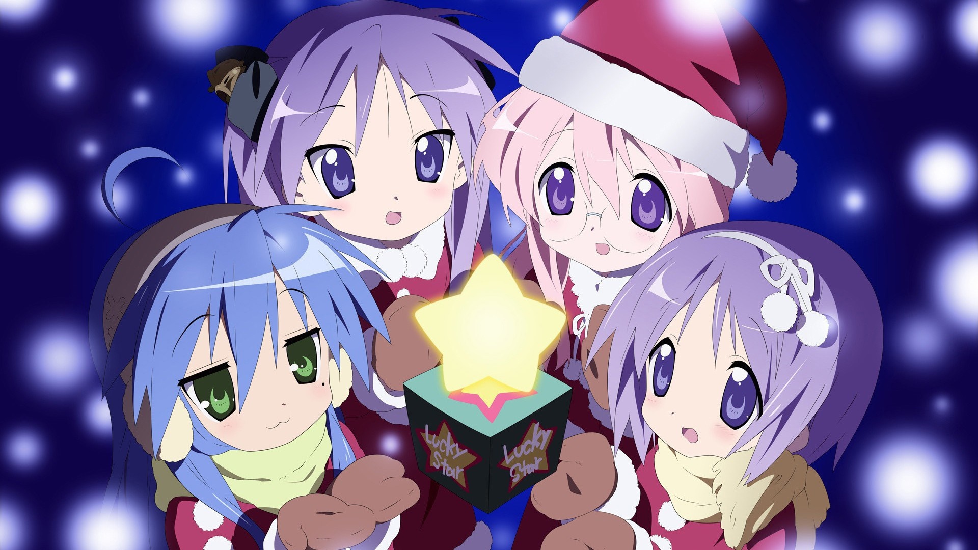 Lucky Star characters holding a glowing star HD Wallpaper