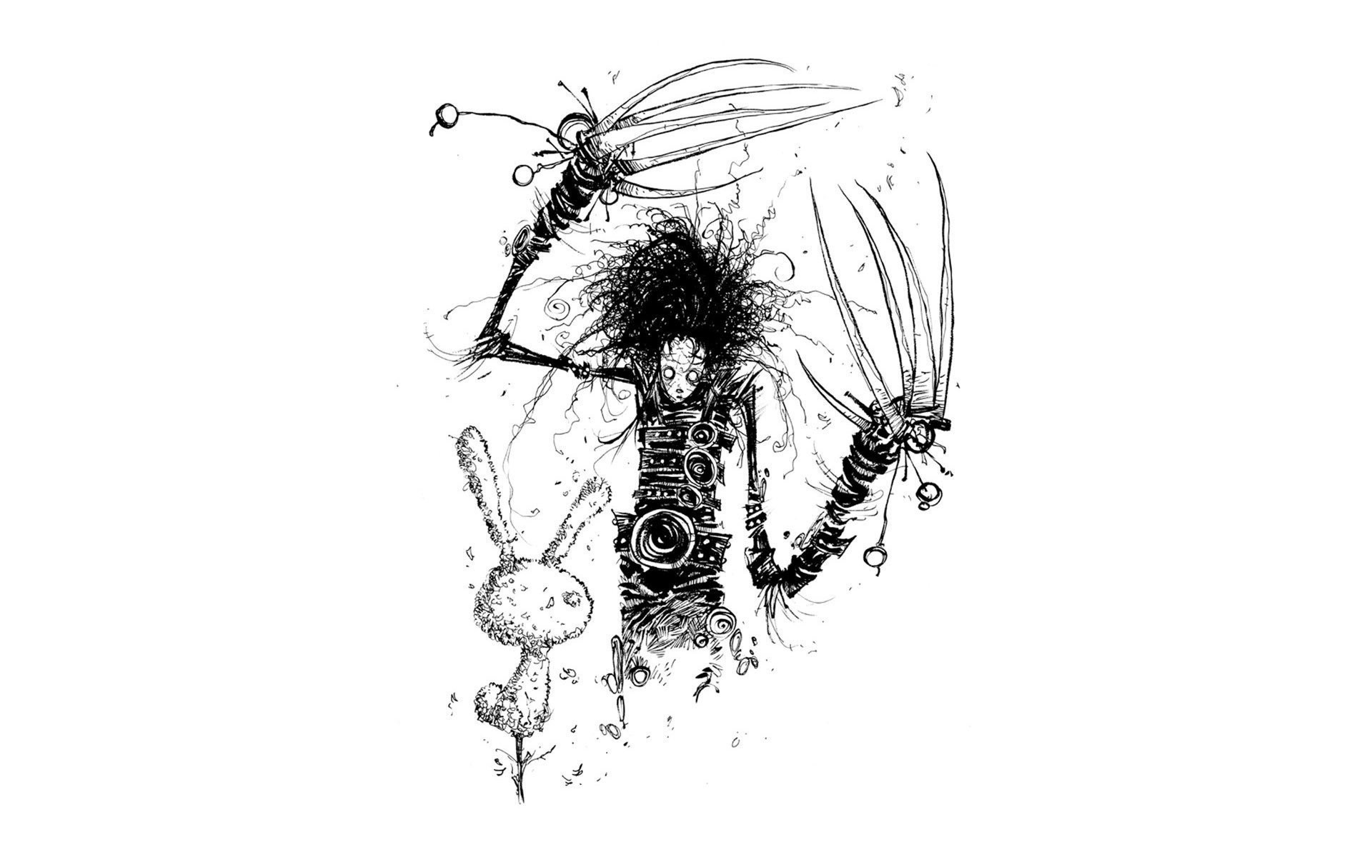 Edward Scissorhands with a bunny sculpture HD Wallpaper