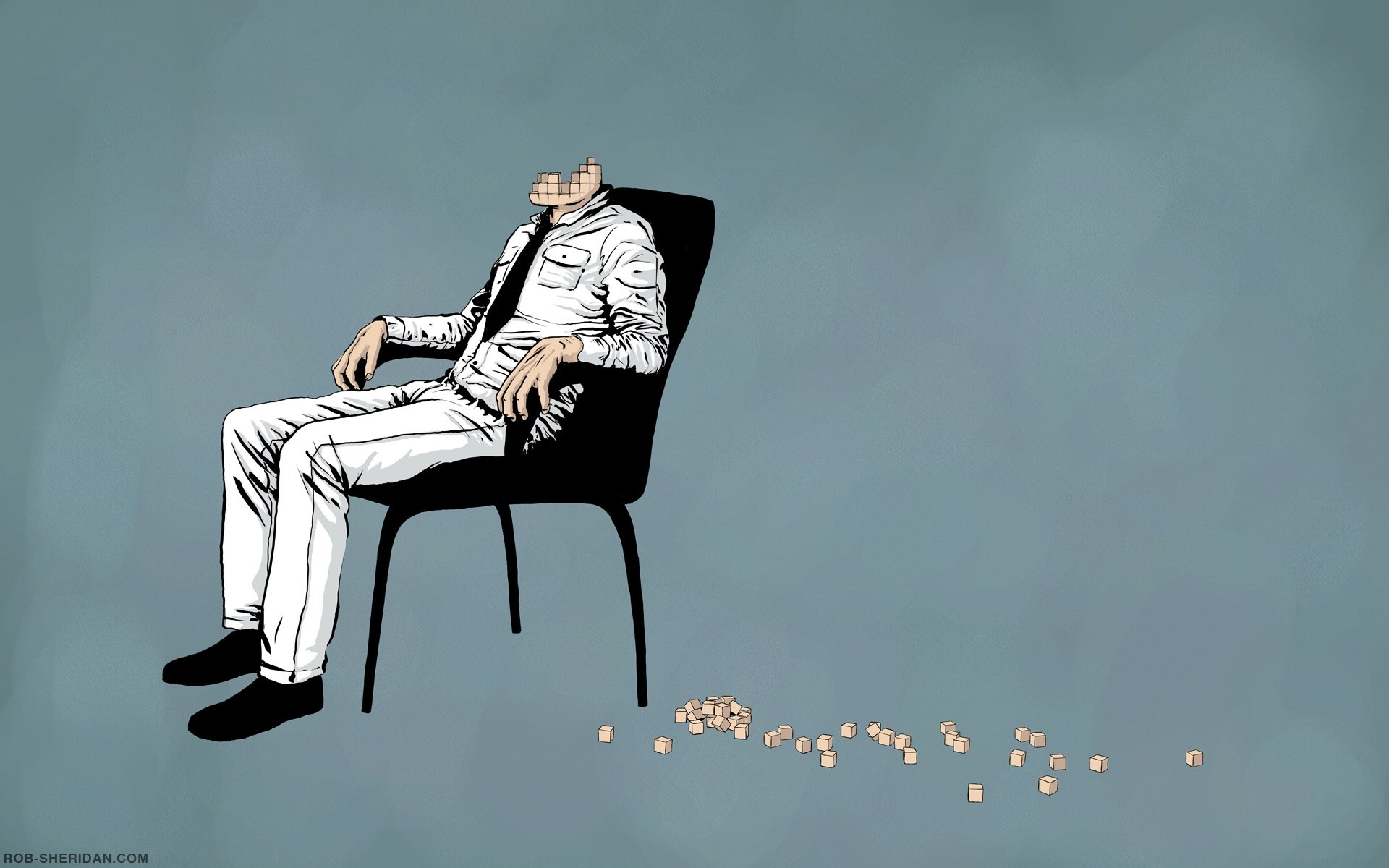 Man with pixelated face sitting in a chair HD Wallpaper