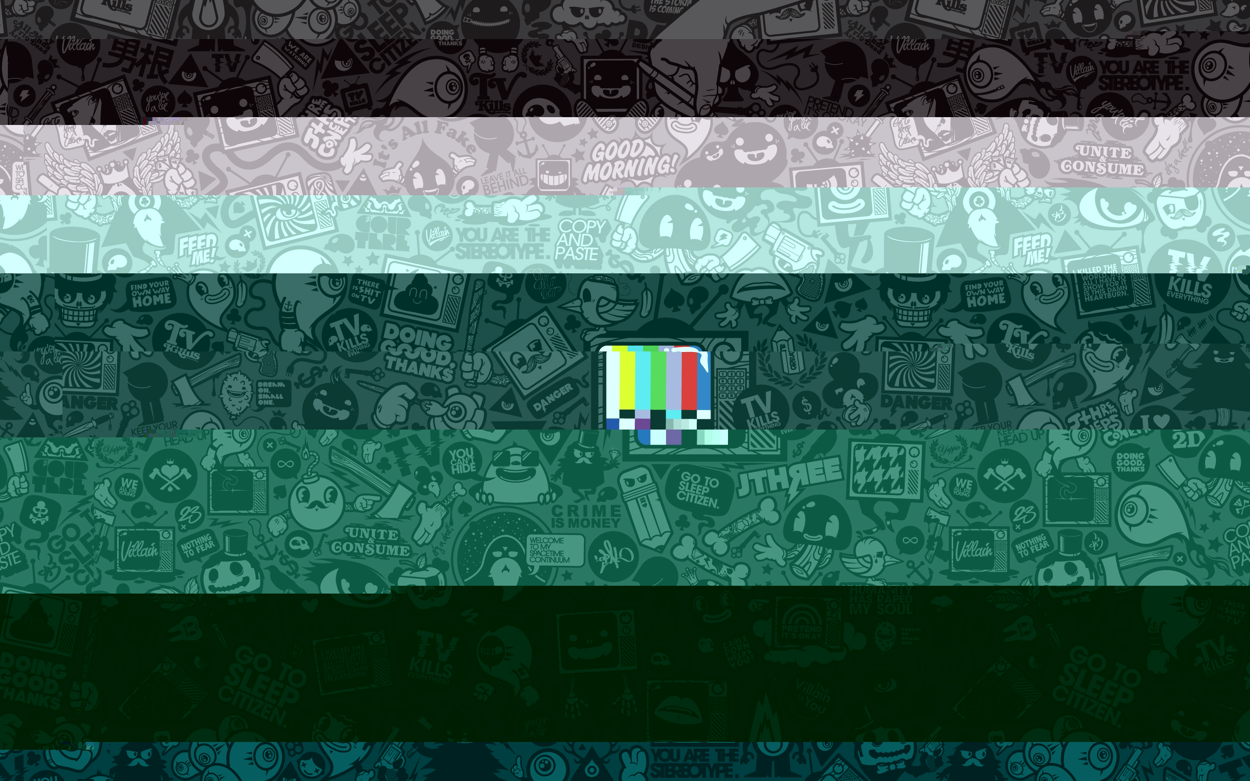 Glitch art flag with cartoon patterns and text HD Wallpaper