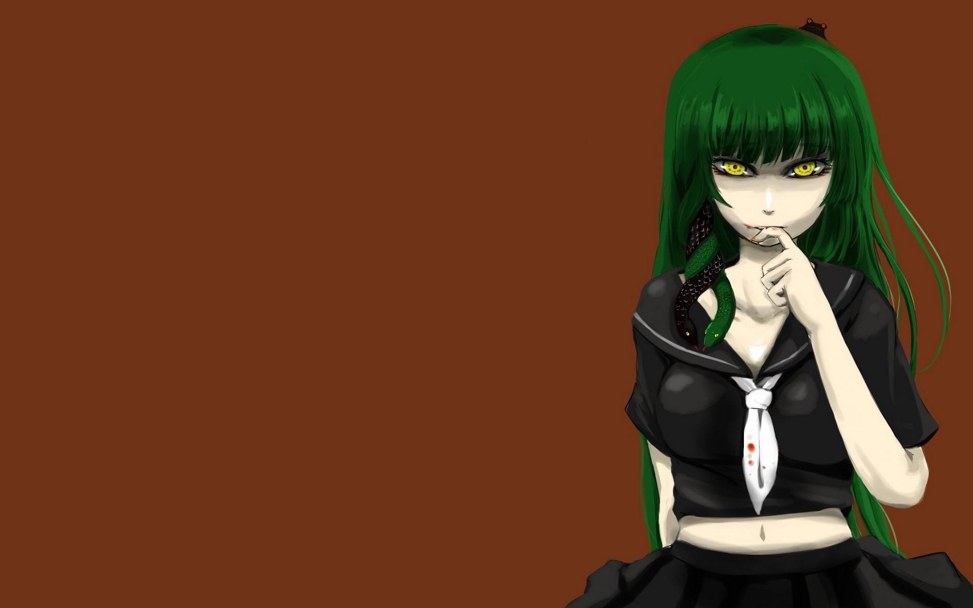 Anime girl with green hair and snake HD Wallpaper