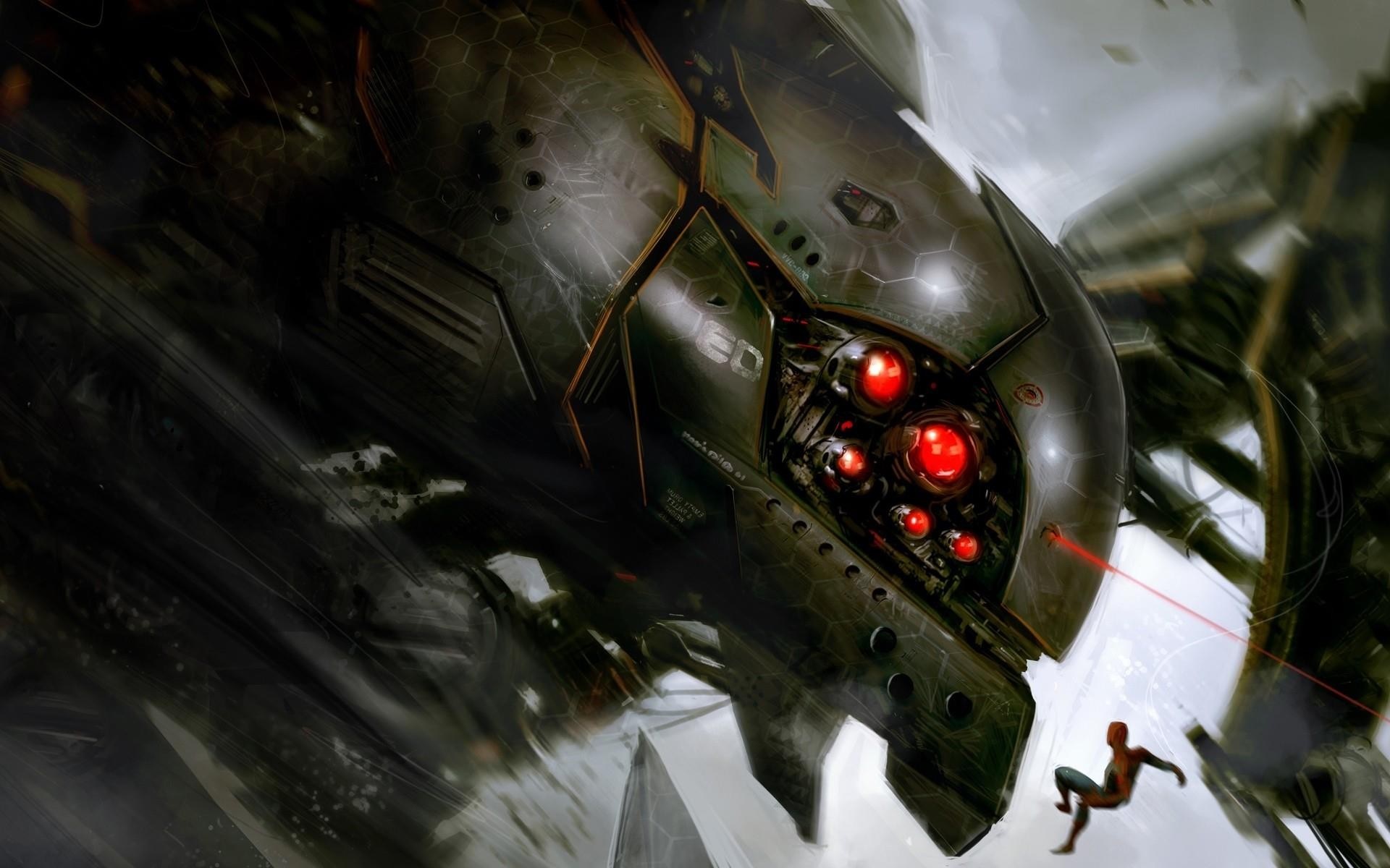 Spider-Man vs. a giant mechanical spider HD Wallpaper