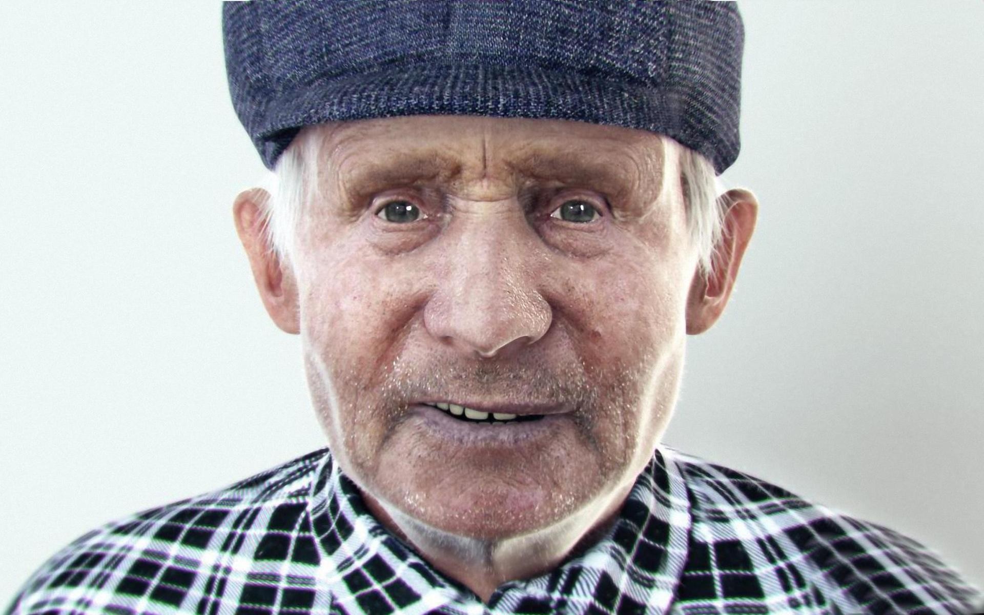 Elderly man wearing a cap and plaid shirt HD Wallpaper