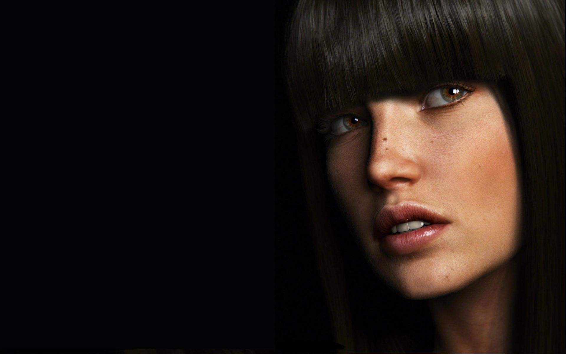 Close up portrait of a woman with bangs HD Wallpaper