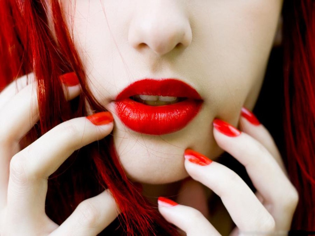 Woman with red hair and red lipstick HD Wallpaper
