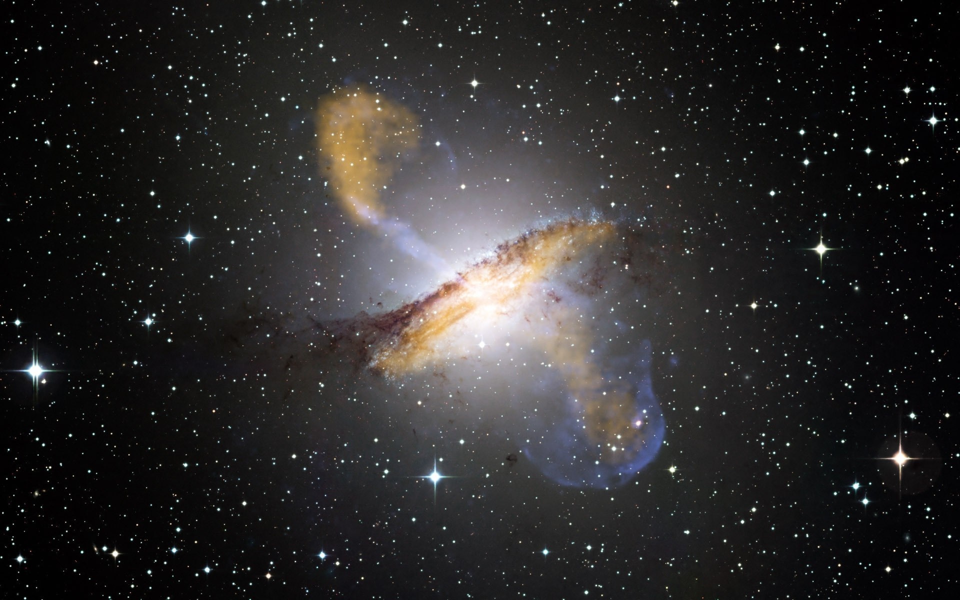 Galaxy with jets and stars in outer space HD Wallpaper