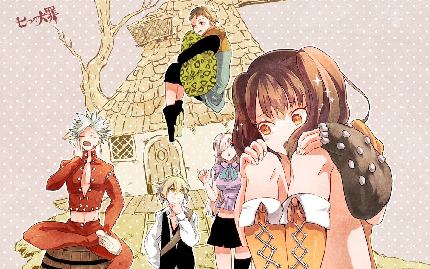 The Seven Deadly Sins characters in front of a house HD Wallpaper