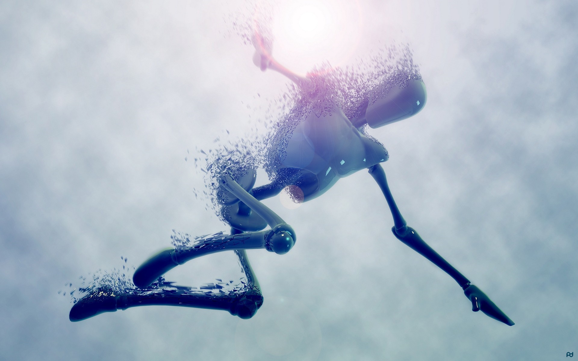 Robot falling apart in the sky HD Wallpaper